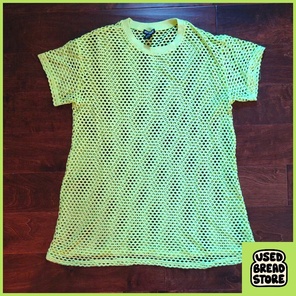 Hot Topic Fluorescent Yellow Oversized Fishnet Tshirt Dress XL Summer Festival